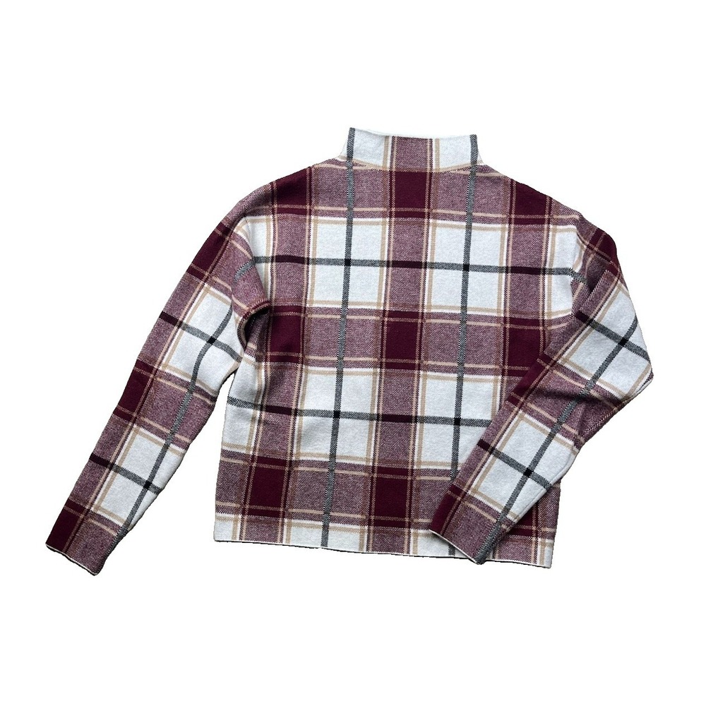 Tahari Sweater Womens Small White Red Plaid Mock Neck Knit Equestrian Look NWT